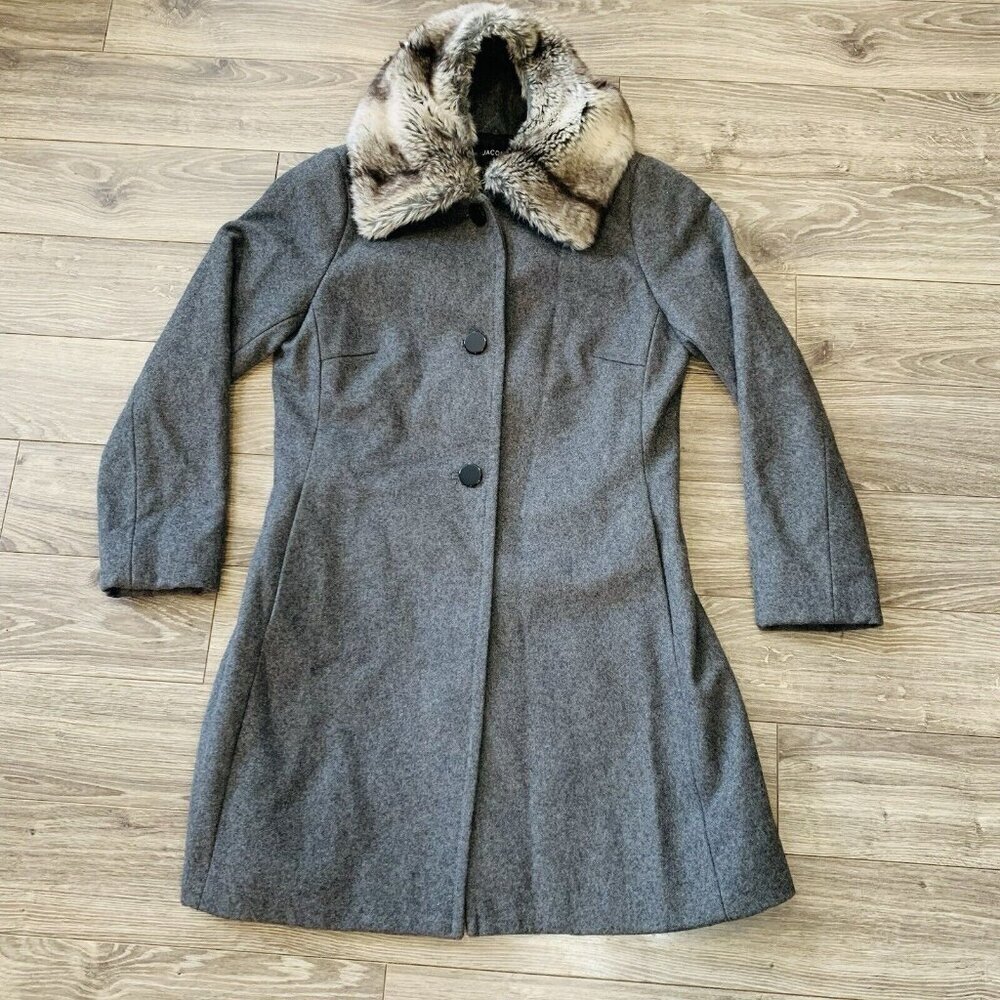 Jacob Wool Coat Womens Size‎ M Grey Faux Fur Dress Jacket